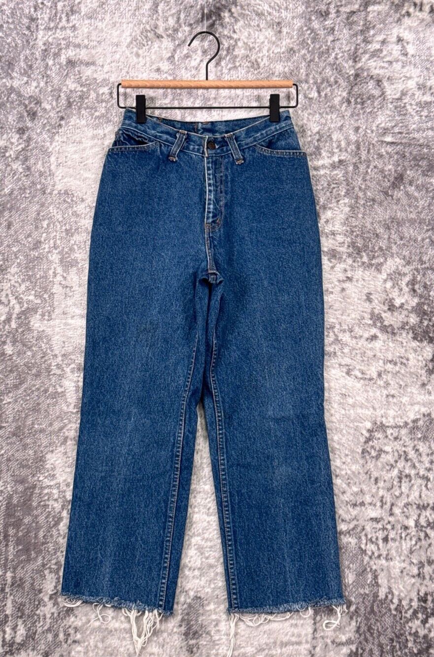 Vintage Levis Jeans 24 in Womens High Rise Straight Leg Raw Hem Medium Wash